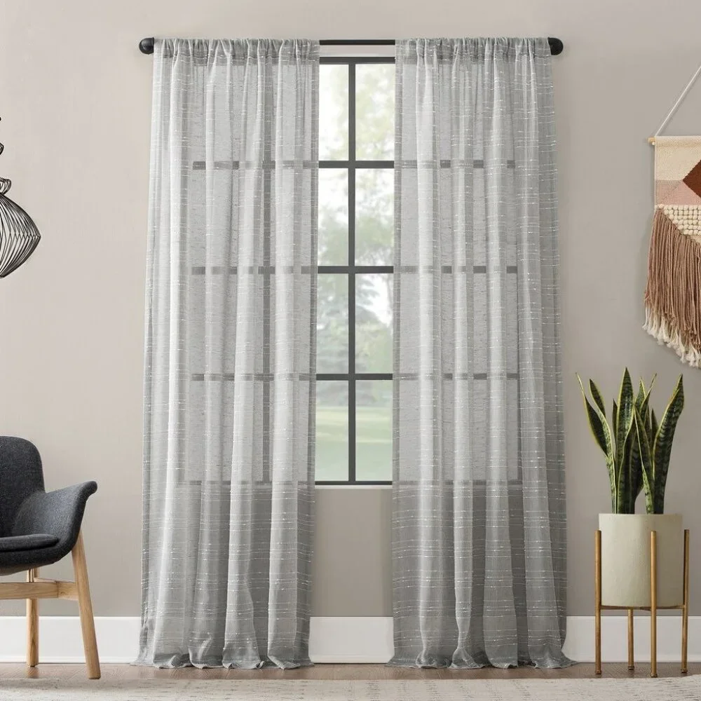 2 Clean Window Textured Slub Stripe Curtain Panel Single Panel 52 x 84 PAIR